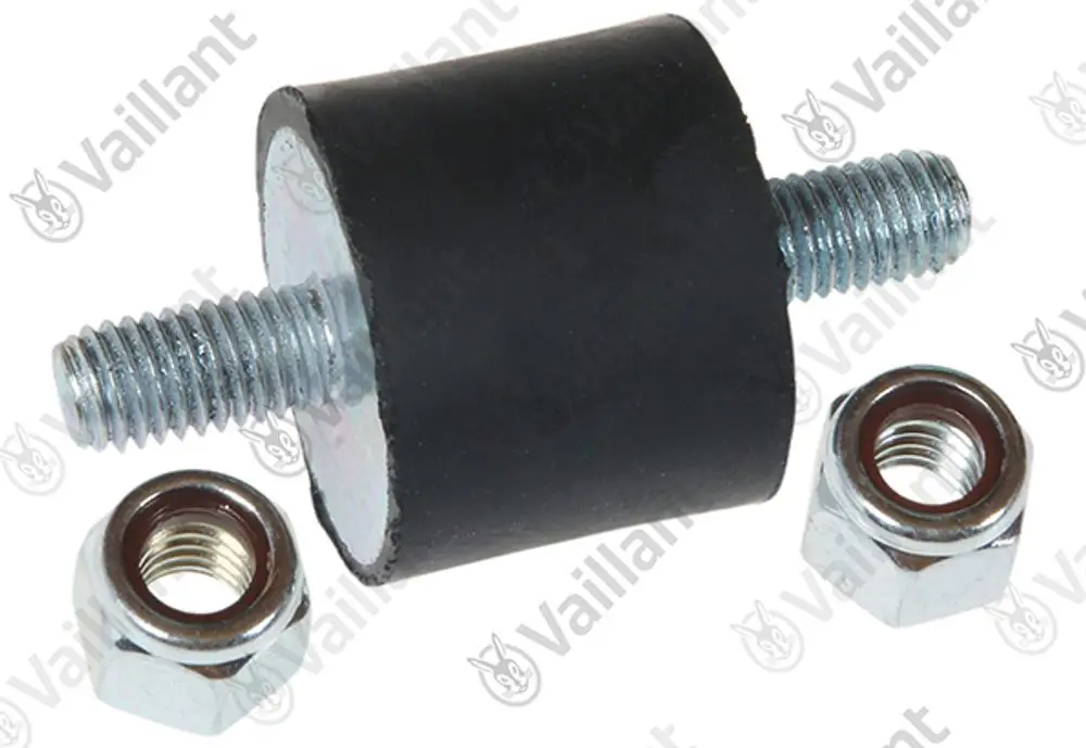 Schwingungsdämpfer von Vaillant mit einer Gummikomponente und zwei Metallmuttern, zur Reduzierung von Vibrationen in Heizungsanlagen.